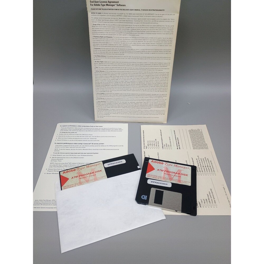 Vintage Adobe Type Manager ATM Program Disk Windows Version 1990 Floppy